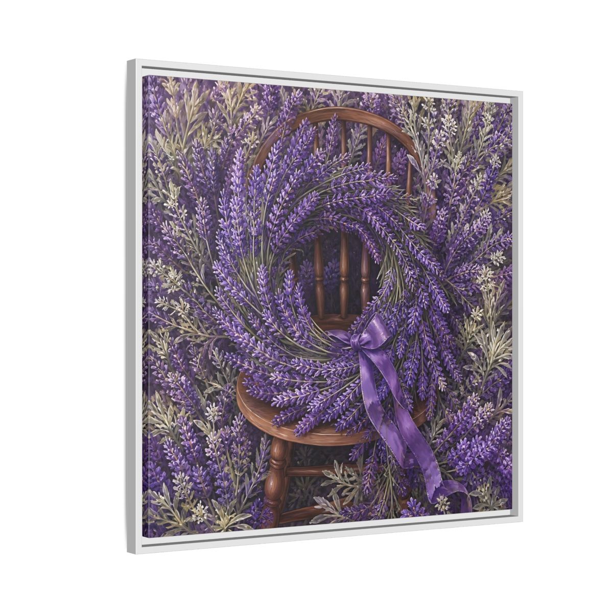 Side Mockup 7. Floral Lavender Wreath Purple Lavender shown as stretched canvas wall art