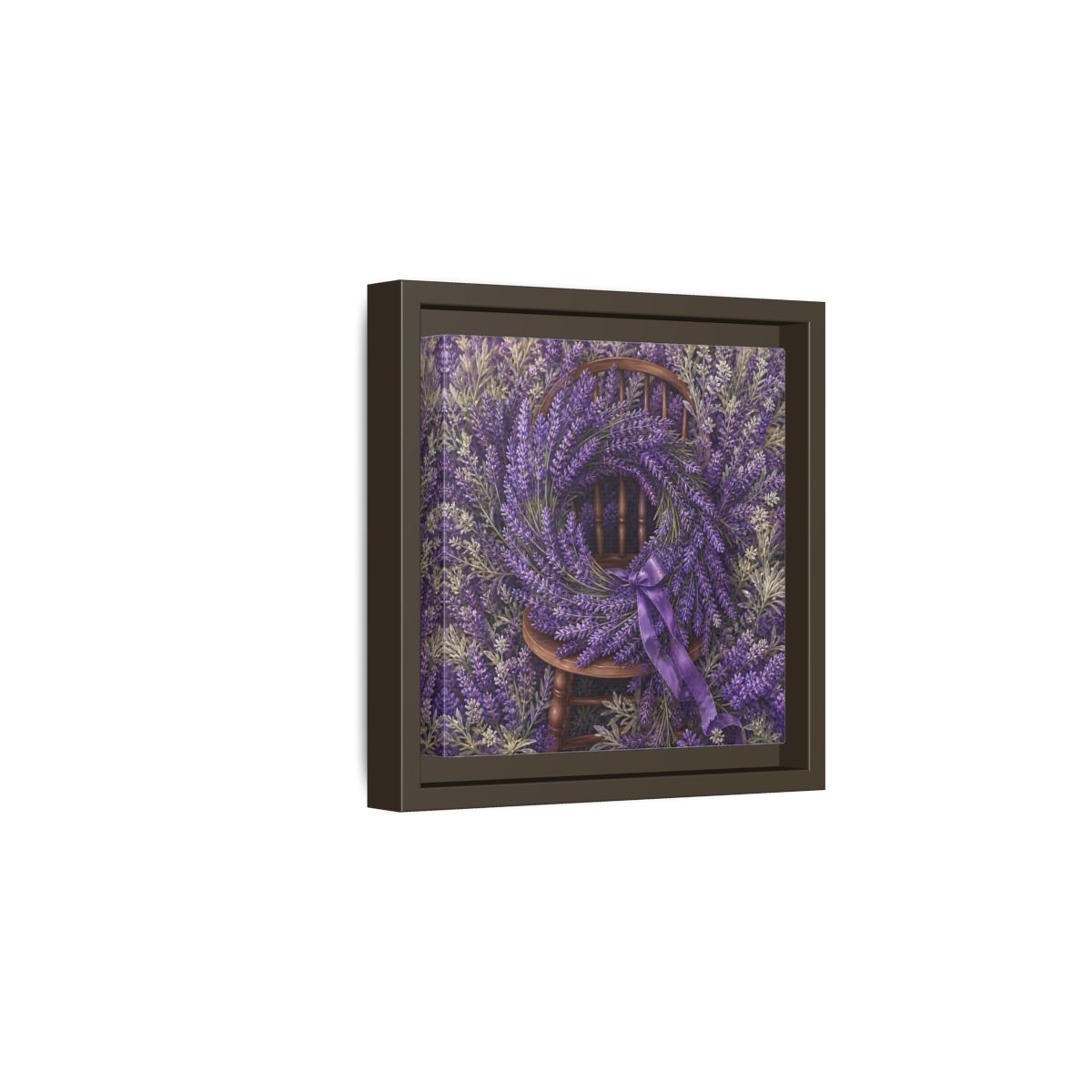 Side Mockup 2. Floral Lavender Wreath Purple Lavender shown as stretched canvas wall art