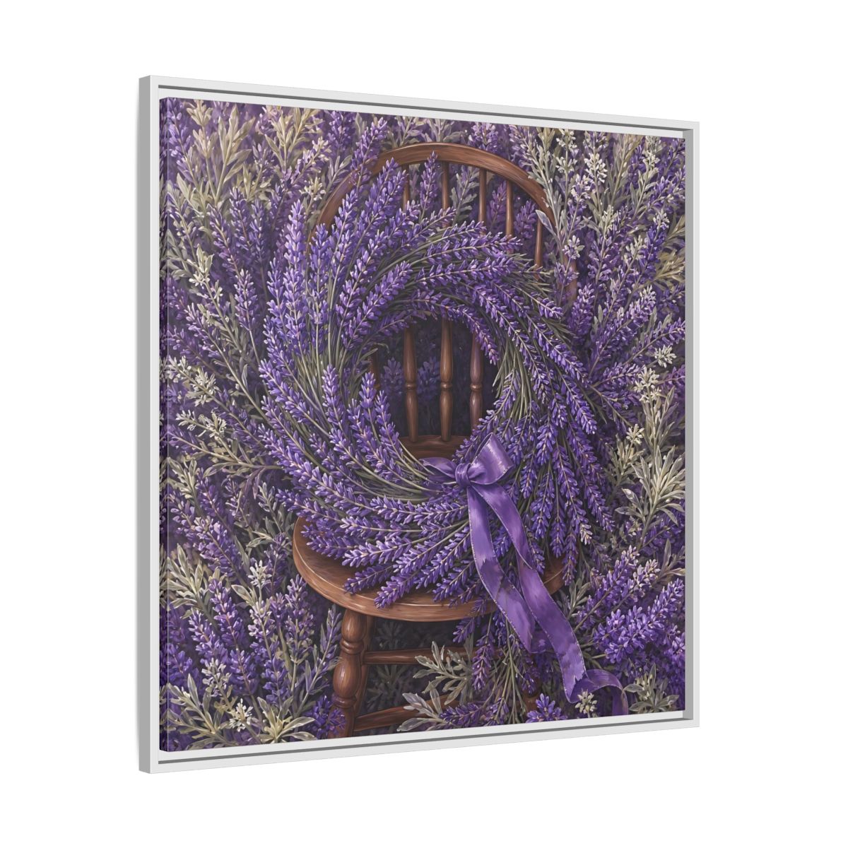 Side Mockup 25. Floral Lavender Wreath Purple Lavender shown as stretched canvas wall art