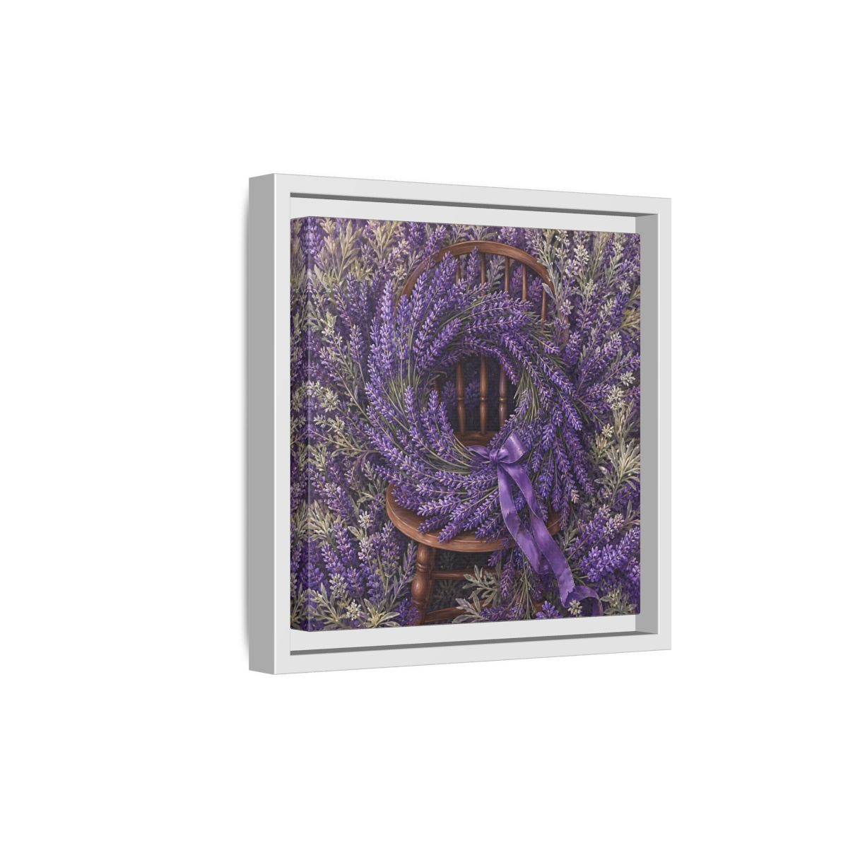 Side Mockup 19. Floral Lavender Wreath Purple Lavender shown as stretched canvas wall art