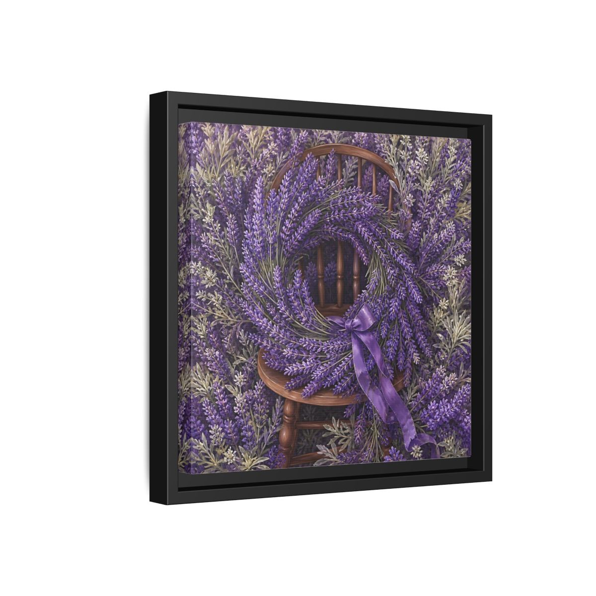 Side Mockup 18. Floral Lavender Wreath Purple Lavender shown as stretched canvas wall art