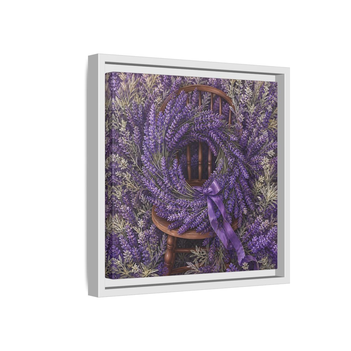 Side Mockup 16. Floral Lavender Wreath Purple Lavender shown as stretched canvas wall art