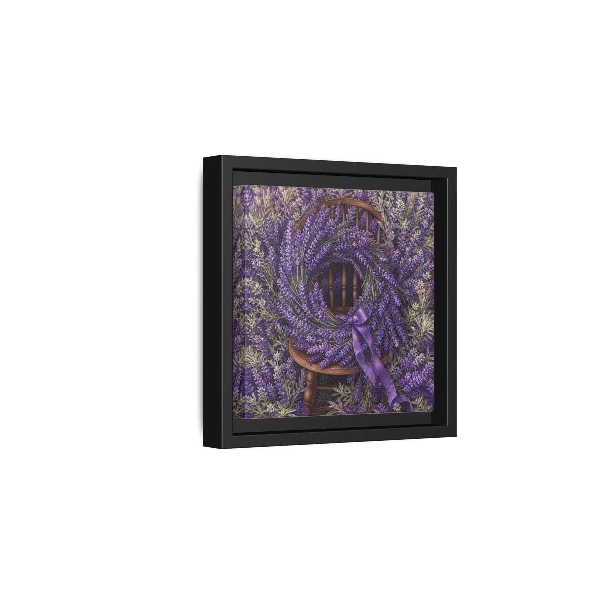 Side Mockup 3. Floral Lavender Wreath Purple Lavender shown as stretched canvas wall art