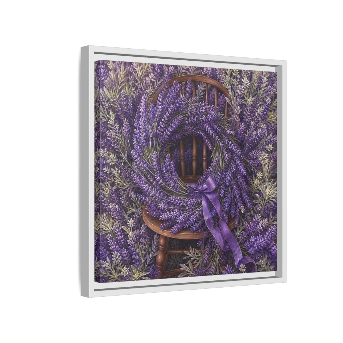 Side Mockup 13. Floral Lavender Wreath Purple Lavender shown as stretched canvas wall art