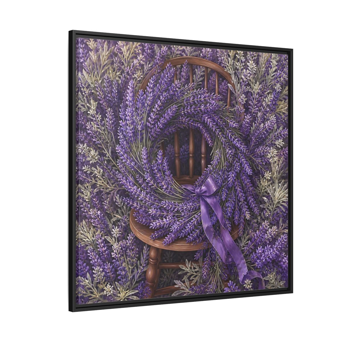 Side Mockup 6. Floral Lavender Wreath Purple Lavender shown as stretched canvas wall art