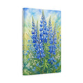 Side Mockup 4. Floral Lupine Blue And Green Floral shown as stretched canvas wall art