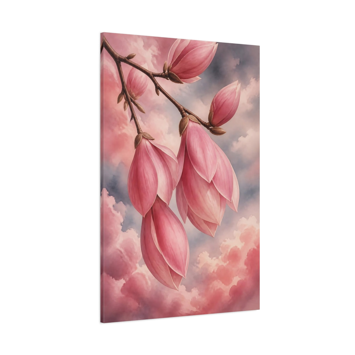 Side Mockup 1. Floral Magnolia Flowers Pink Magnolia shown as stretched canvas wall art