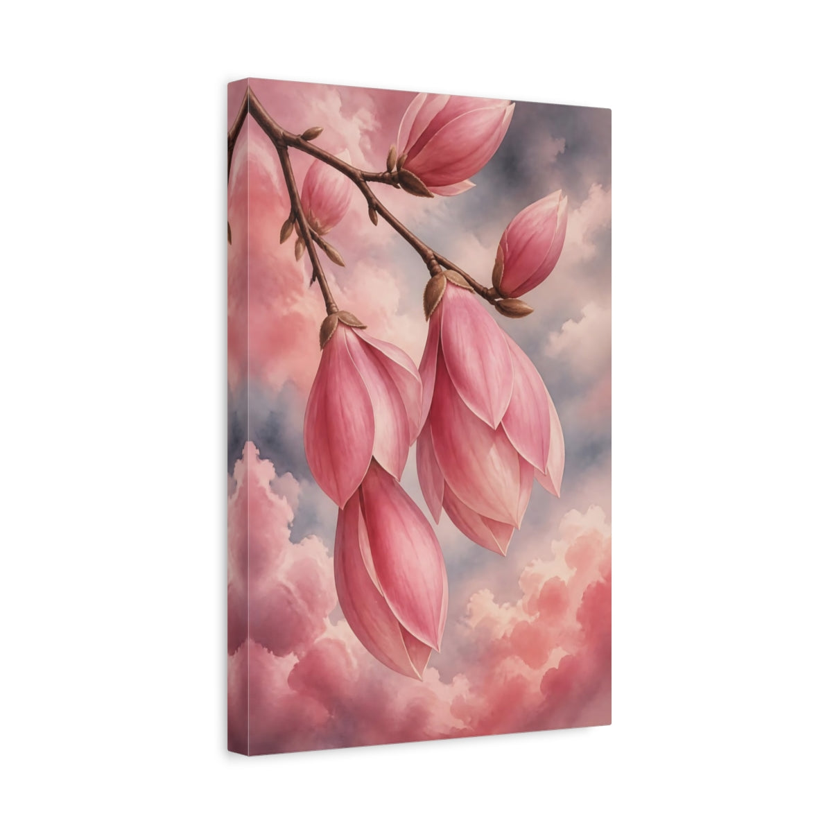 Side Mockup 4. Floral Magnolia Flowers Pink Magnolia shown as stretched canvas wall art