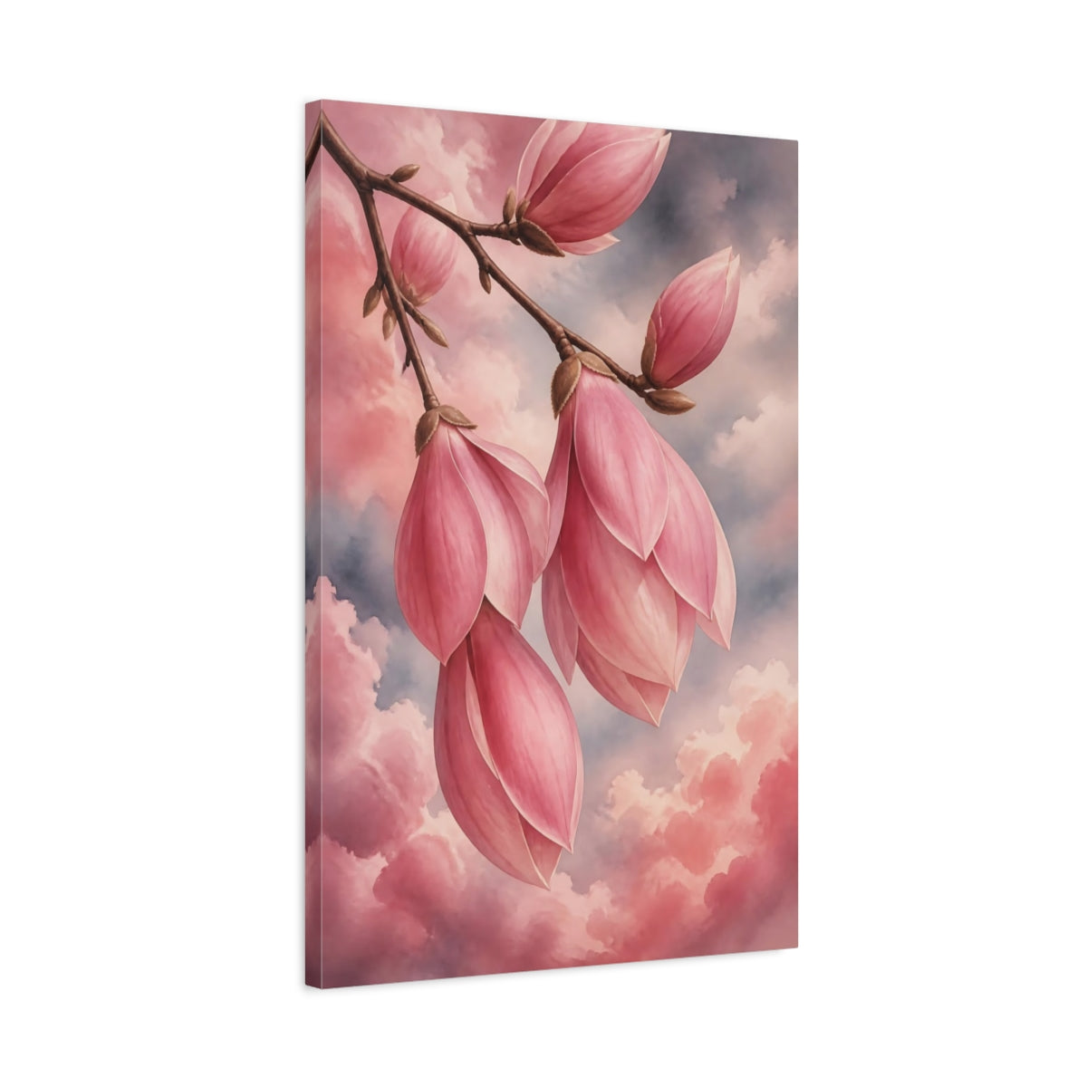 Side Mockup 2. Floral Magnolia Flowers Pink Magnolia shown as stretched canvas wall art
