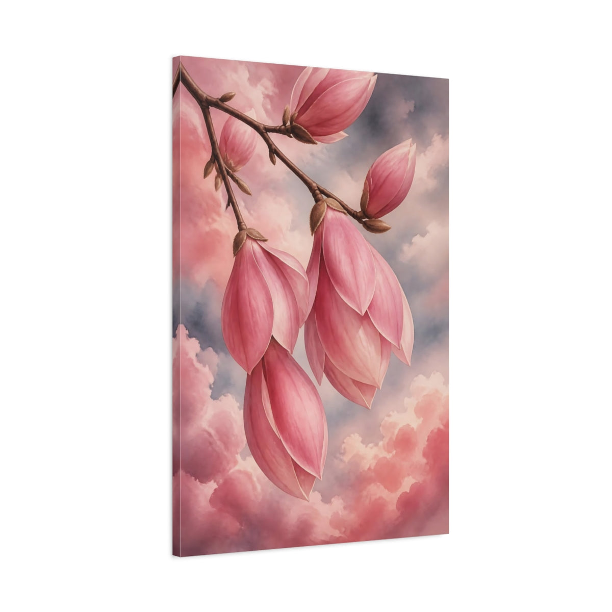 Main Mockup. Floral Magnolia Flowers Pink Magnolia shown as stretched canvas wall art