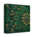 Side Mockup 2. Floral Mandala Flower Emerald Gold shown as stretched canvas wall art