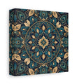 Side Mockup 2. Floral Mandala Teal Gold Mandala shown as stretched canvas wall art
