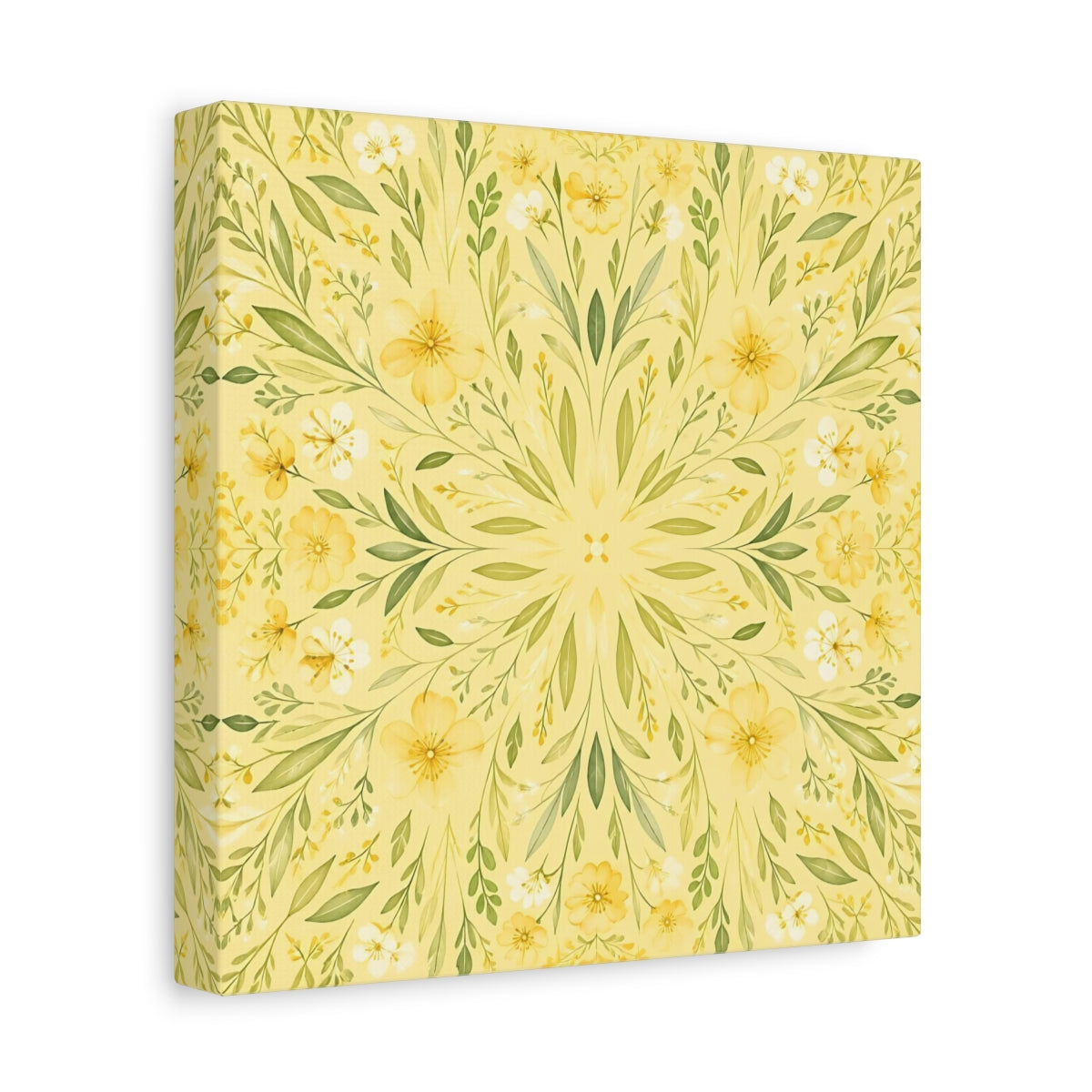 Side Mockup 9. Floral Floral Mandala Yellow Floral shown as stretched canvas wall art