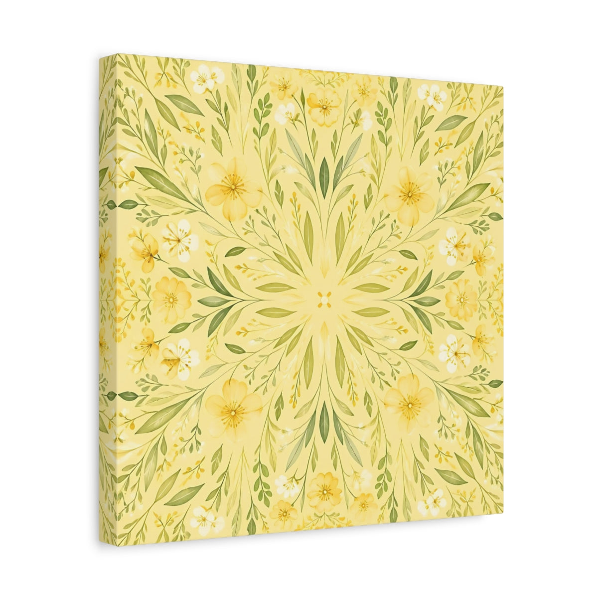 Side Mockup 7. Floral Floral Mandala Yellow Floral shown as stretched canvas wall art