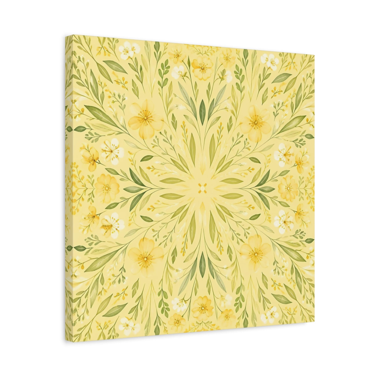 Side Mockup 5. Floral Floral Mandala Yellow Floral shown as stretched canvas wall art