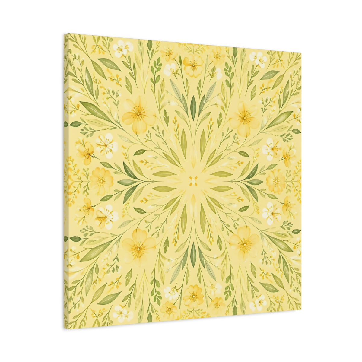 Side Mockup 3. Floral Floral Mandala Yellow Floral shown as stretched canvas wall art