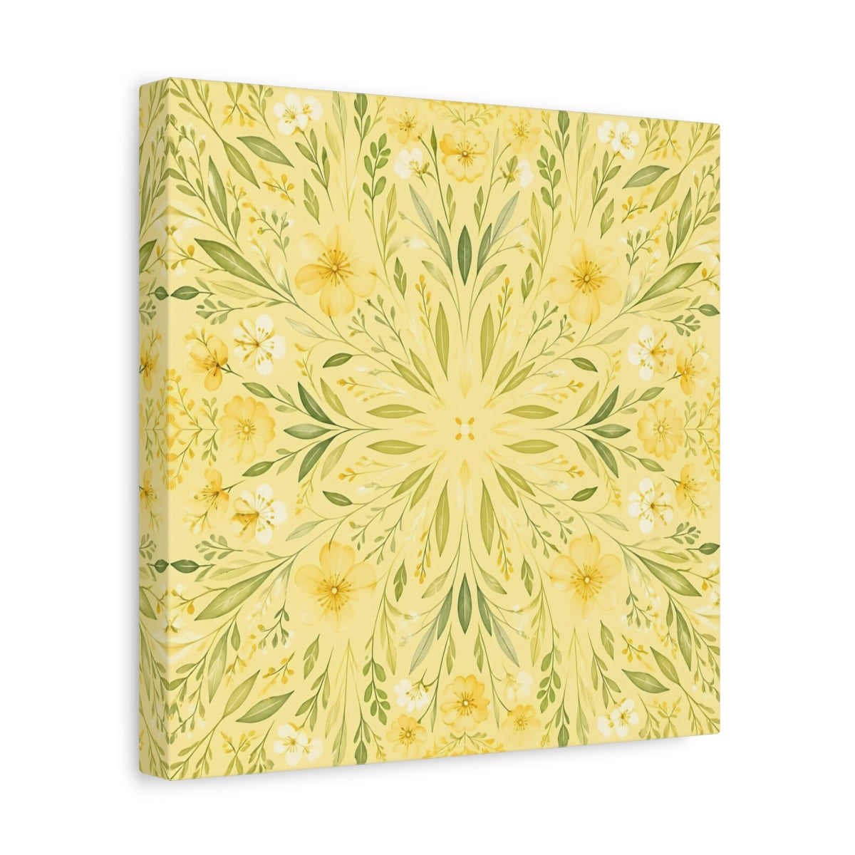 Side Mockup 8. Floral Floral Mandala Yellow Floral shown as stretched canvas wall art