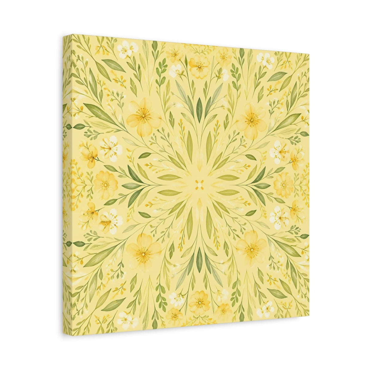 Side Mockup 6. Floral Floral Mandala Yellow Floral shown as stretched canvas wall art