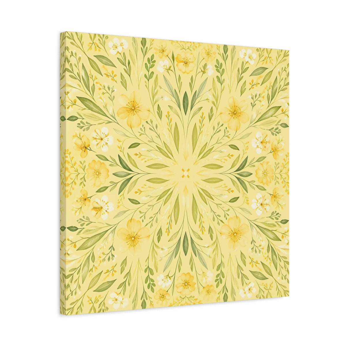 Side Mockup 4. Floral Floral Mandala Yellow Floral shown as stretched canvas wall art
