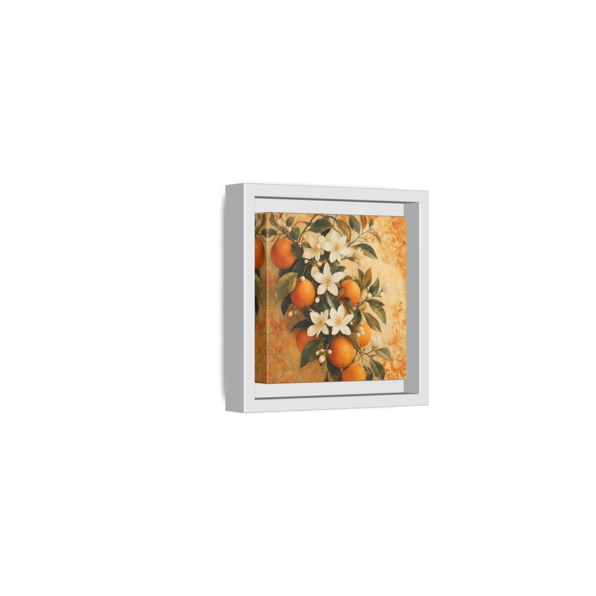 Side Mockup 22. Floral Orange Blossoms Orange Blossom shown as stretched canvas wall art