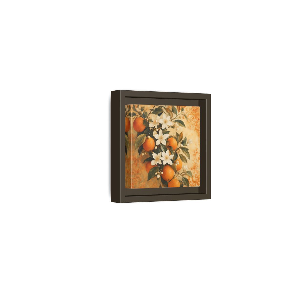 Side Mockup 23. Floral Orange Blossoms Orange Blossom shown as stretched canvas wall art