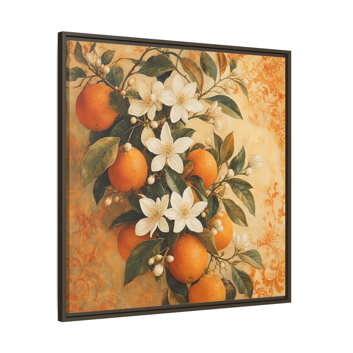 Main Mockup. Floral Orange Blossoms Orange Blossom shown as stretched canvas wall art