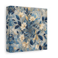 Side Mockup 2. Floral Floral Pattern Blue Gold Floral shown as stretched canvas wall art