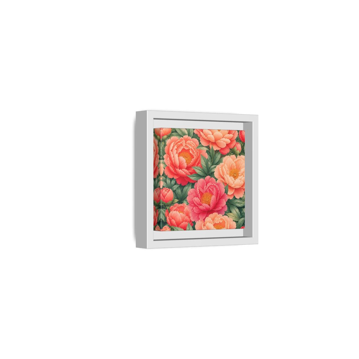 Side Mockup 22. Floral Peonies Pink And Green Peonies shown as stretched canvas wall art