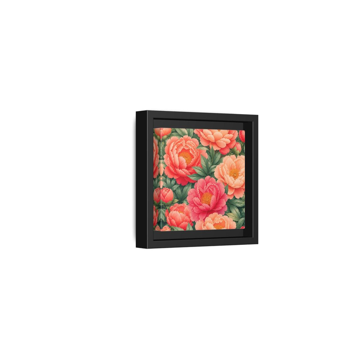Side Mockup 24. Floral Peonies Pink And Green Peonies shown as stretched canvas wall art