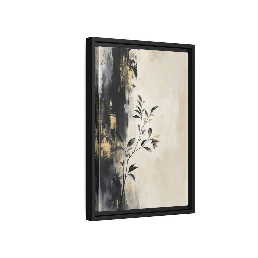 Side Mockup 6. Floral Plant Branch Black Gold Botanical shown as stretched canvas wall art