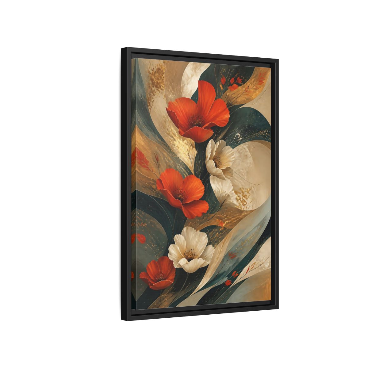 Side Mockup 3. Floral Poppies Red Floral Abstract shown as stretched canvas wall art