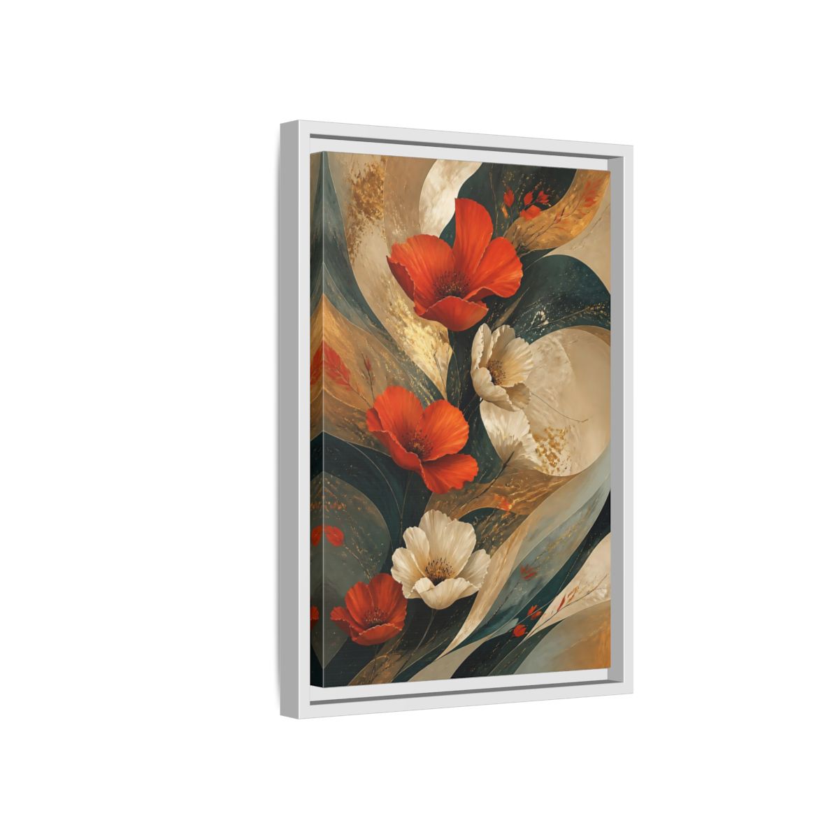 Side Mockup 4. Floral Poppies Red Floral Abstract shown as stretched canvas wall art