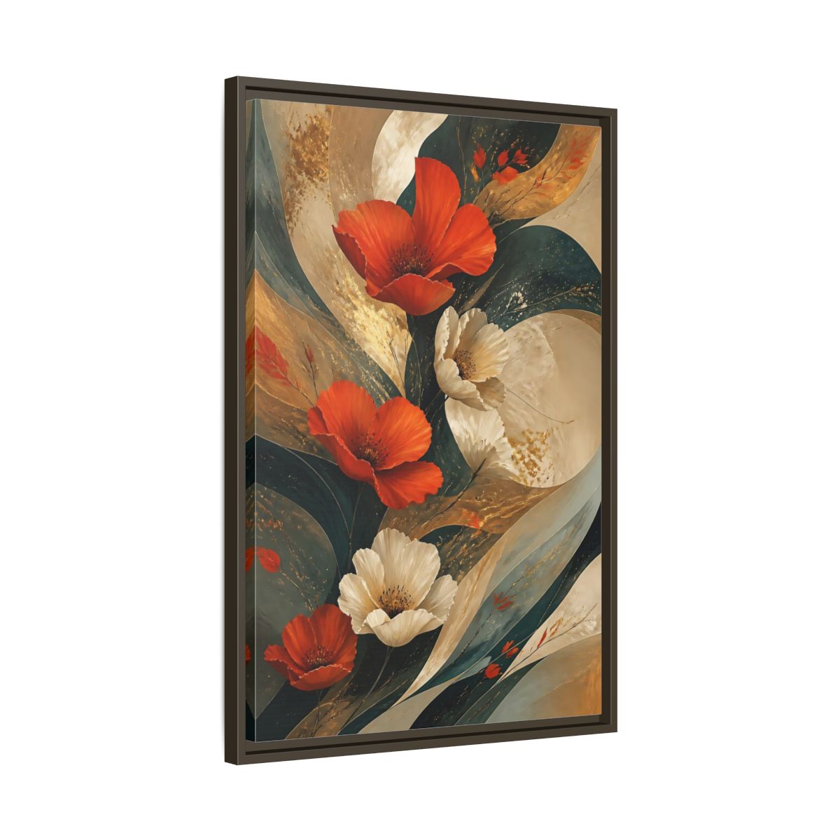 Side Mockup 11. Floral Poppies Red Floral Abstract shown as stretched canvas wall art