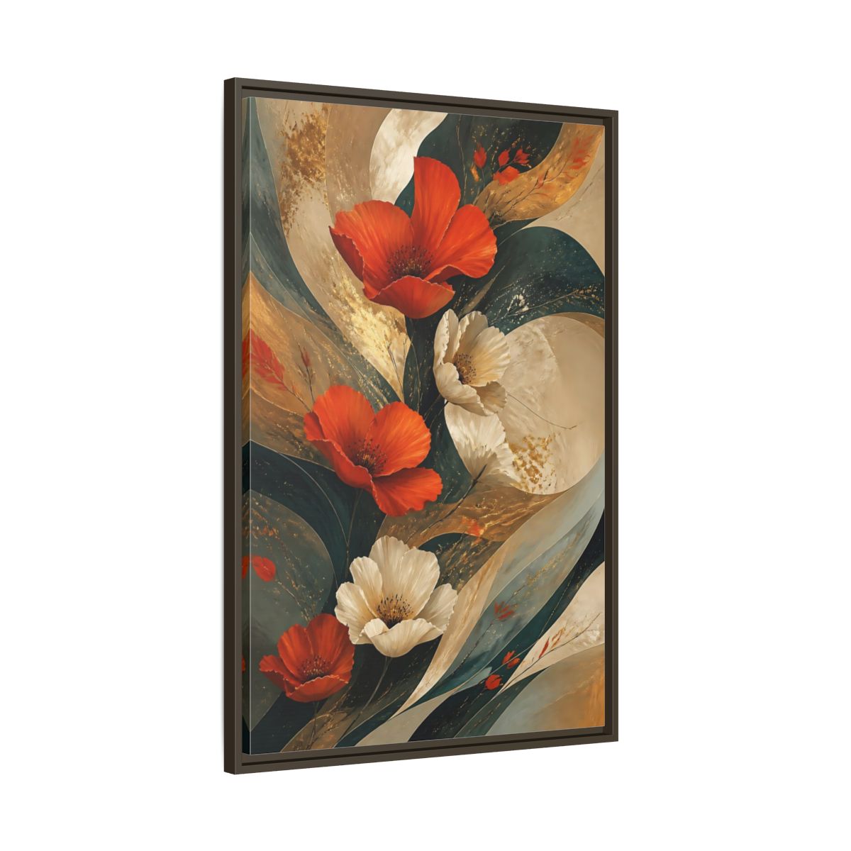 Main Mockup. Floral Poppies Red Floral Abstract shown as stretched canvas wall art