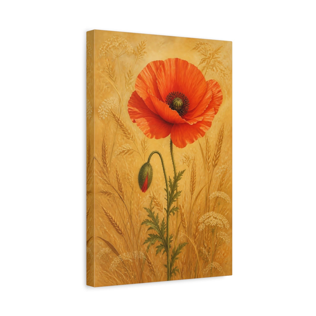 Side Mockup 4. Floral Poppy Flower Red Poppy Gold shown as stretched canvas wall art