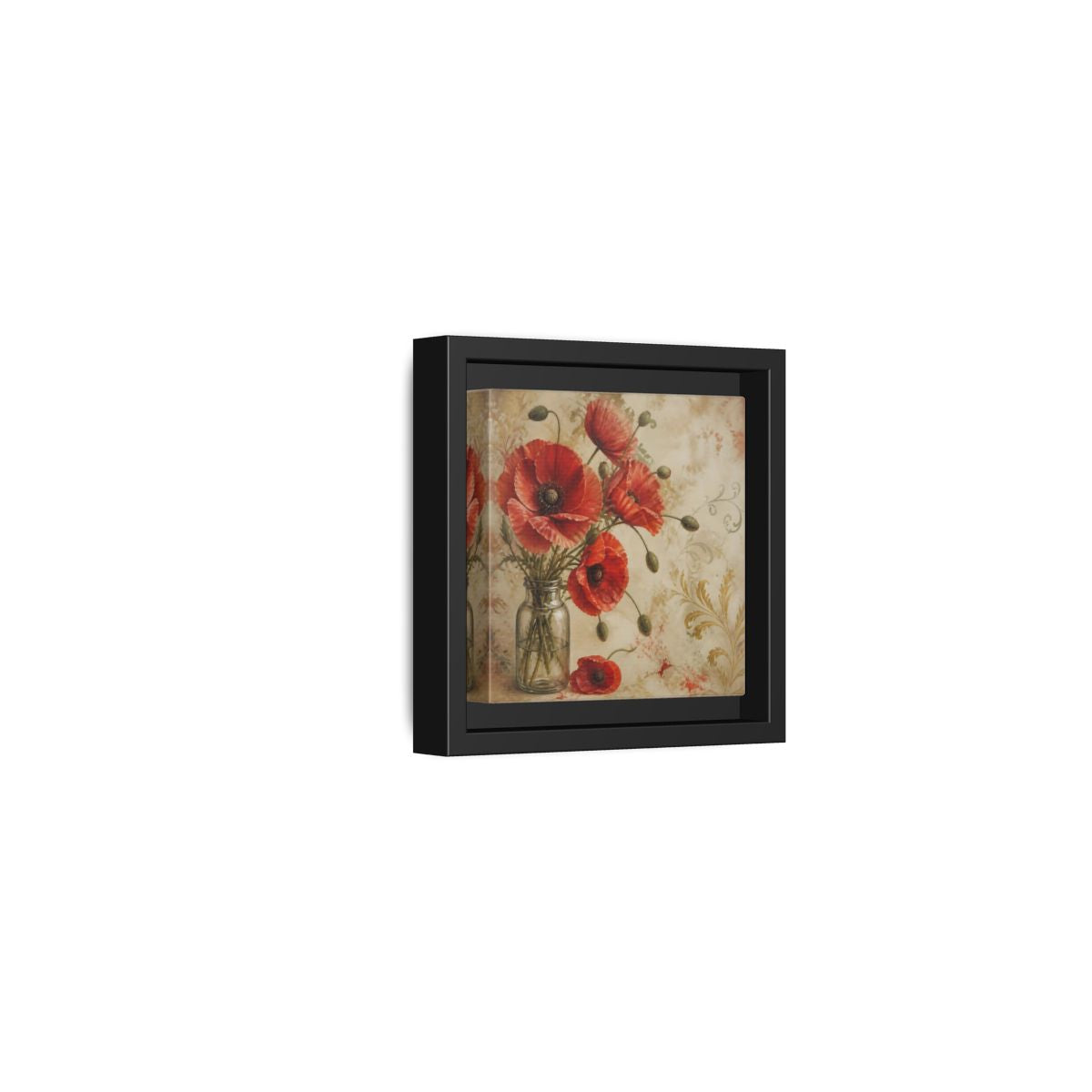 Side Mockup 24. Floral Red Poppies Red Poppies And Gold shown as stretched canvas wall art