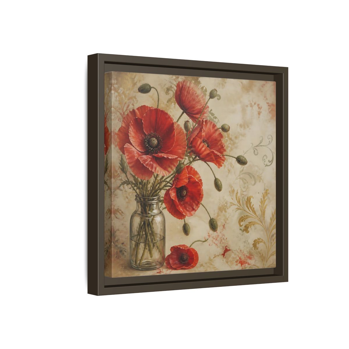 Side Mockup 17. Floral Red Poppies Red Poppies And Gold shown as stretched canvas wall art