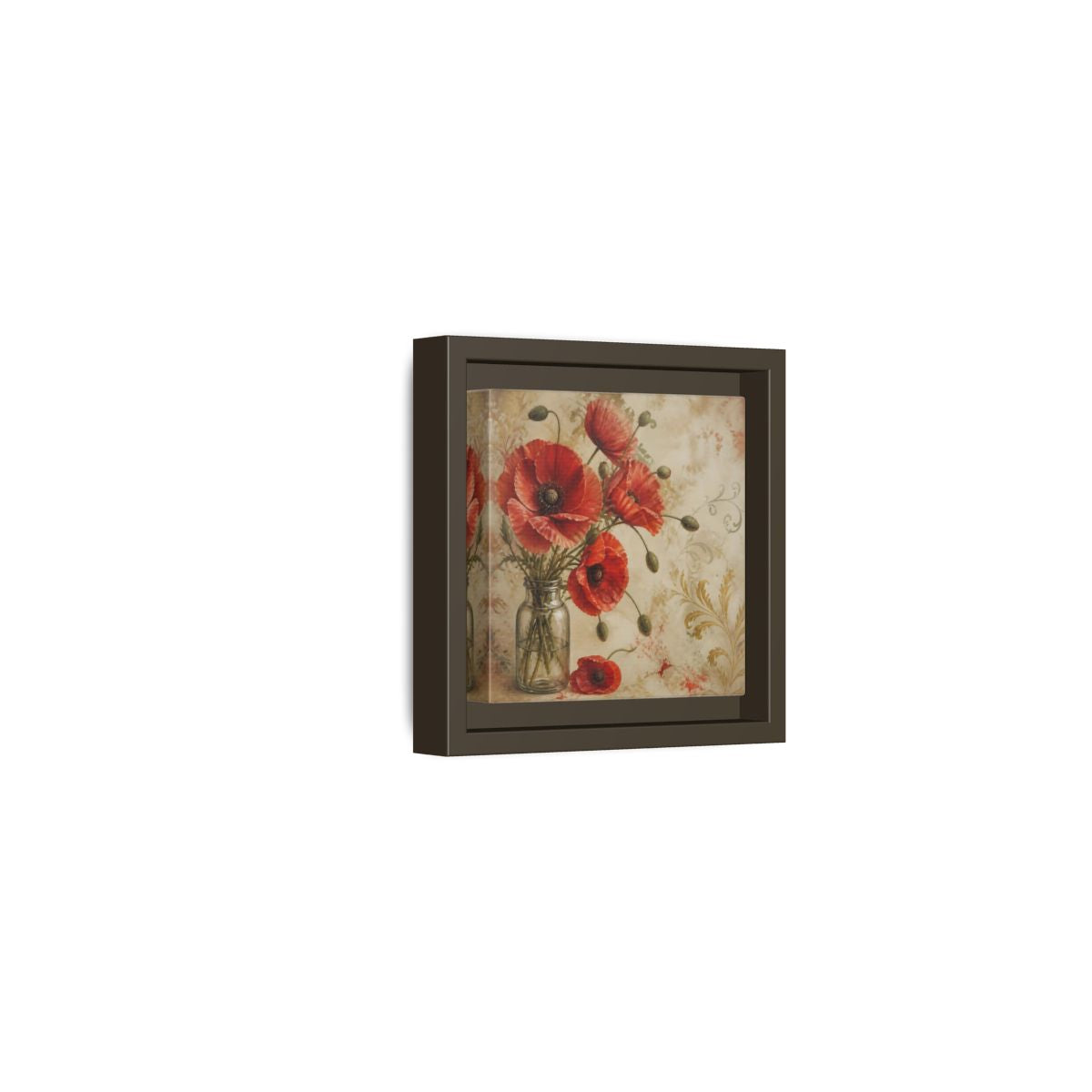 Side Mockup 23. Floral Red Poppies Red Poppies And Gold shown as stretched canvas wall art