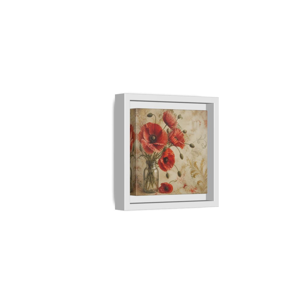 Side Mockup 22. Floral Red Poppies Red Poppies And Gold shown as stretched canvas wall art