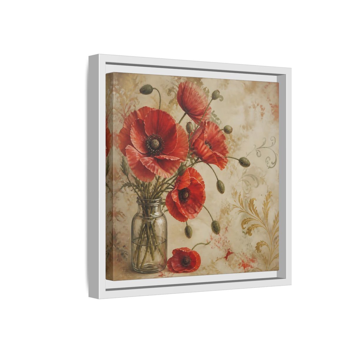 Side Mockup 16. Floral Red Poppies Red Poppies And Gold shown as stretched canvas wall art