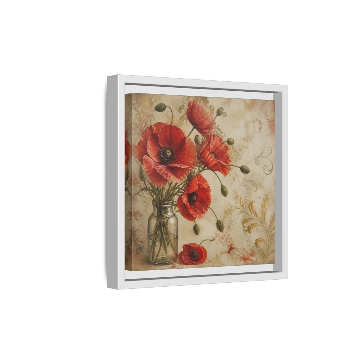 Side Mockup 19. Floral Red Poppies Red Poppies And Gold shown as stretched canvas wall art
