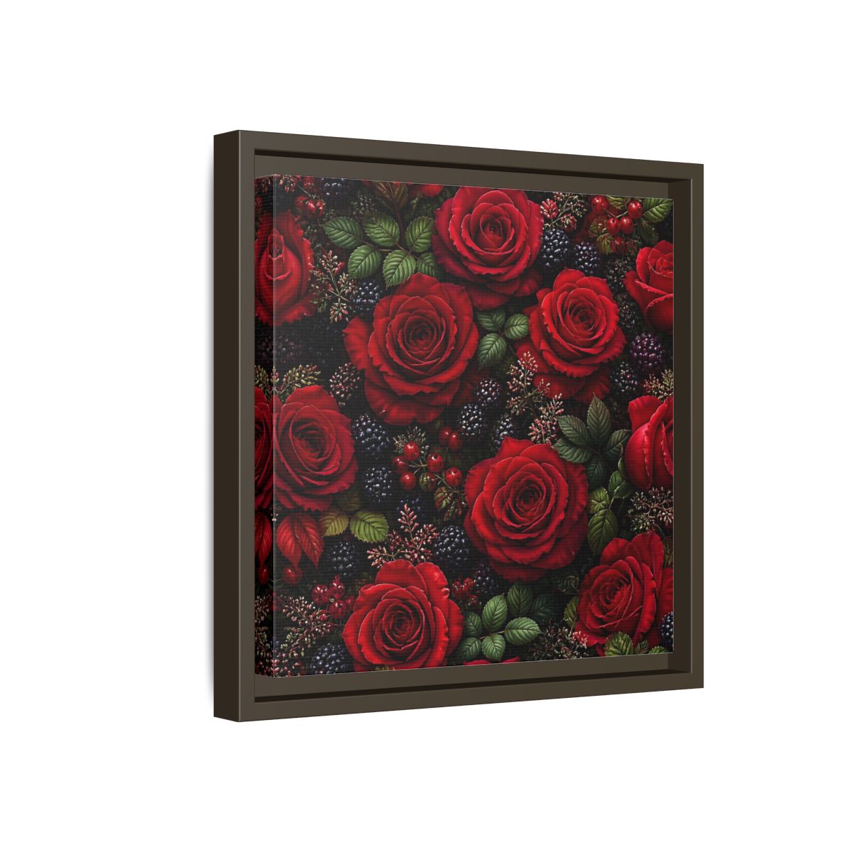Side Mockup 17. Floral Red Roses Red And Black shown as stretched canvas wall art