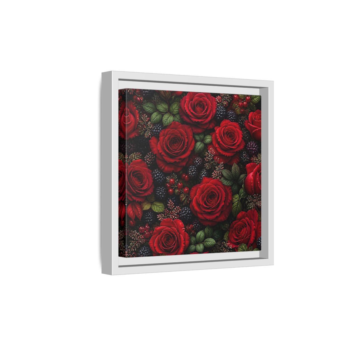 Side Mockup 19. Floral Red Roses Red And Black shown as stretched canvas wall art