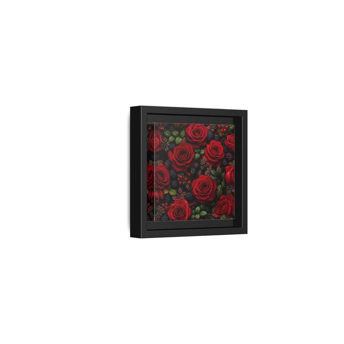 Side Mockup 24. Floral Red Roses Red And Black shown as stretched canvas wall art
