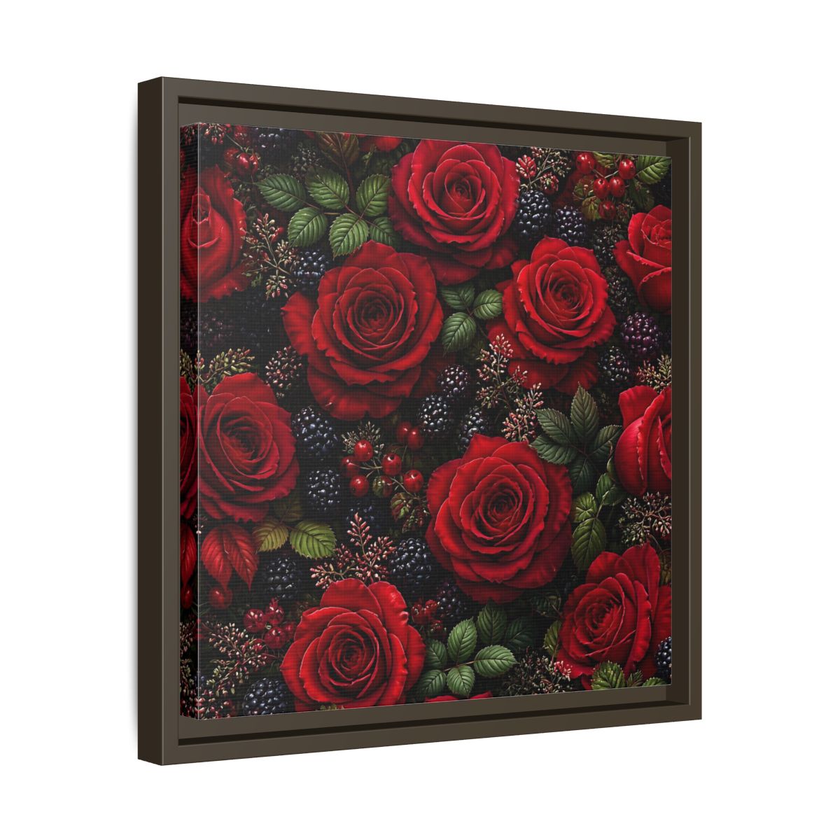 Side Mockup 29. Floral Red Roses Red And Black shown as stretched canvas wall art