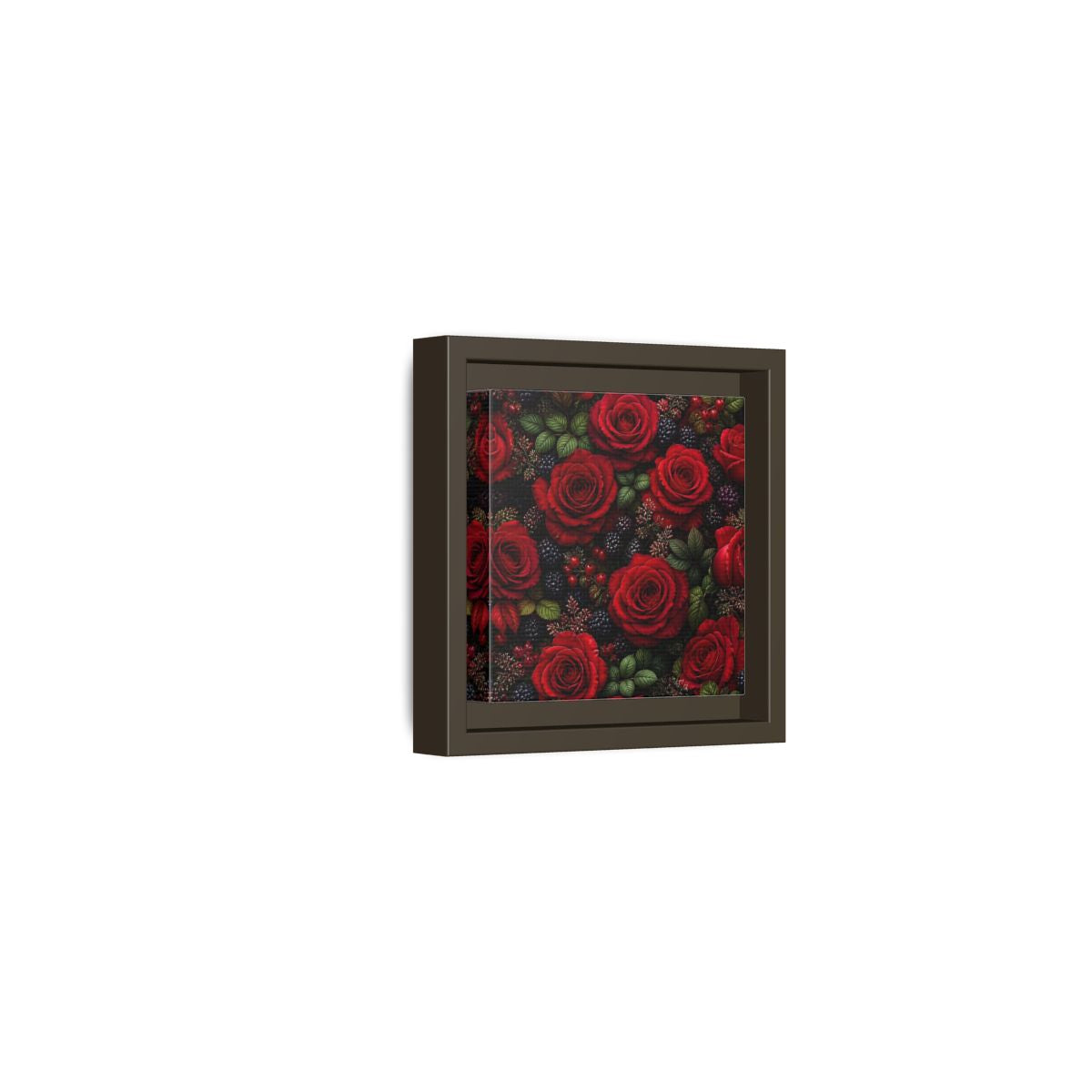 Side Mockup 23. Floral Red Roses Red And Black shown as stretched canvas wall art