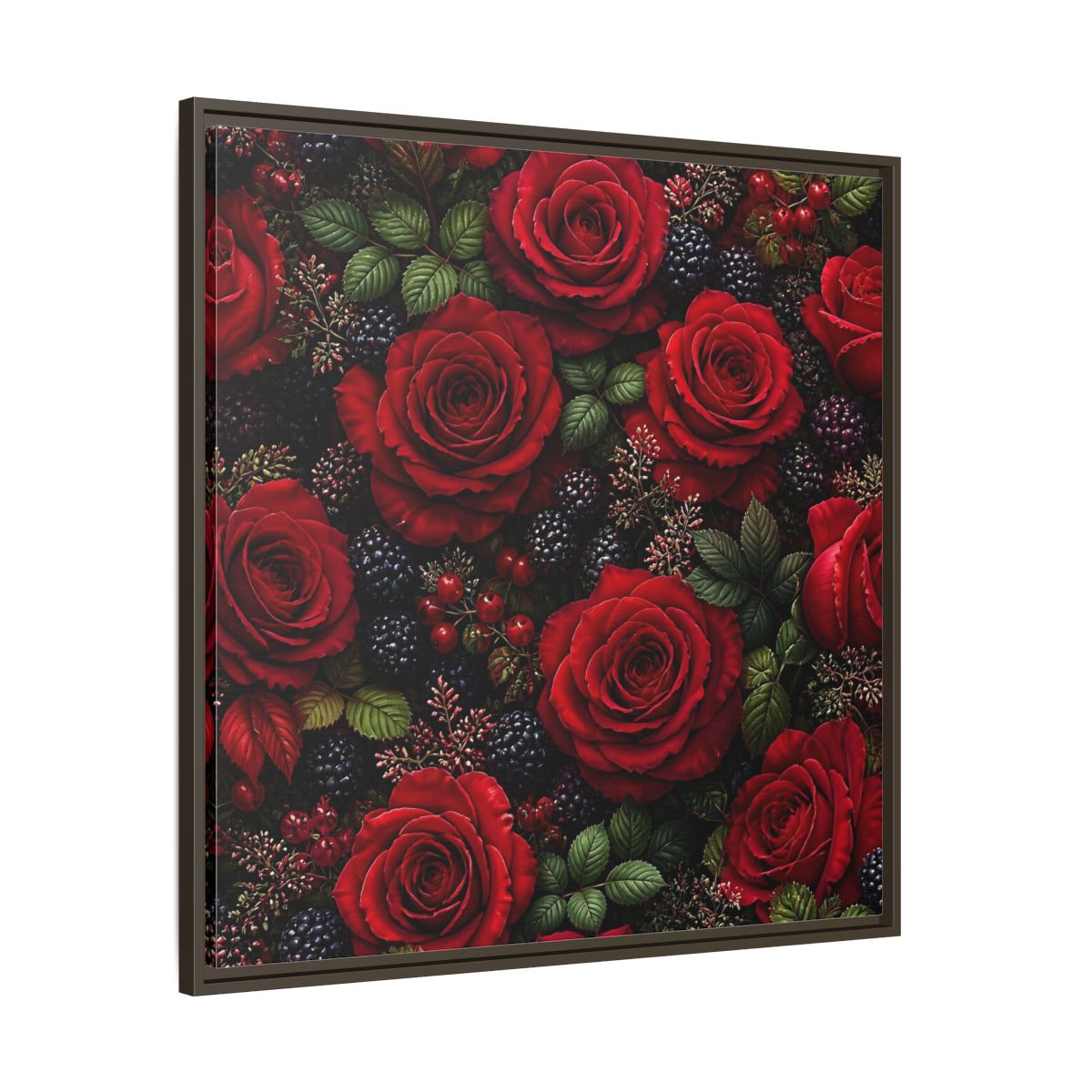 Main Mockup. Floral Red Roses Red And Black shown as stretched canvas wall art