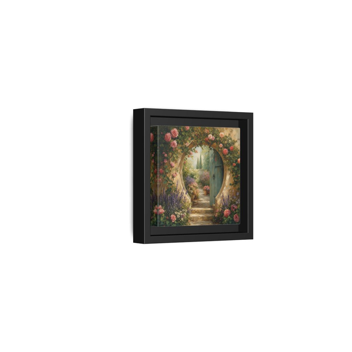 Side Mockup 24. Floral Rose Archway Romantic Garden shown as stretched canvas wall art