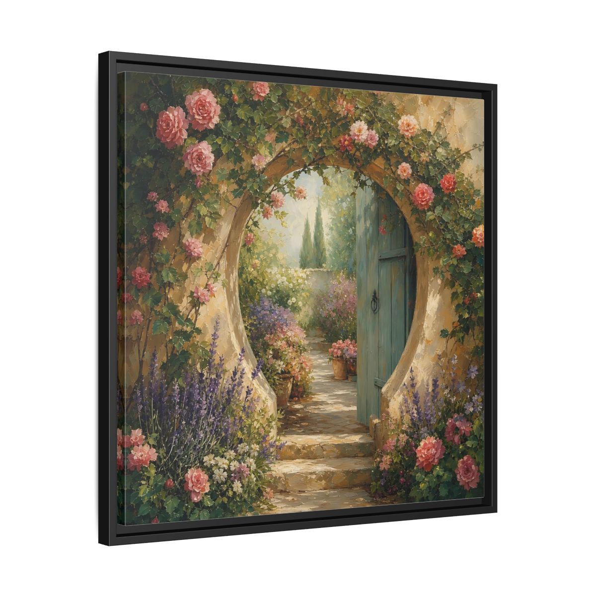 Side Mockup 31. Floral Rose Archway Romantic Garden shown as stretched canvas wall art