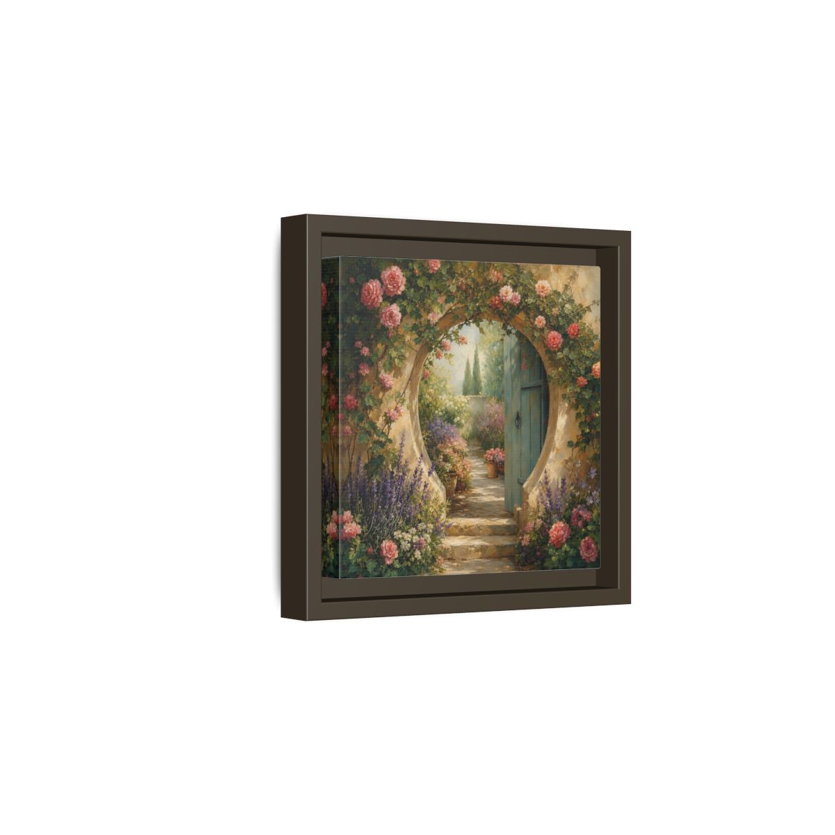 Side Mockup 2. Floral Rose Archway Romantic Garden shown as stretched canvas wall art